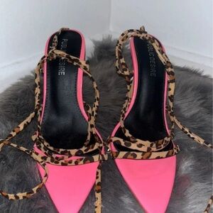 Public Desire Pink and Leopard Print Heels
